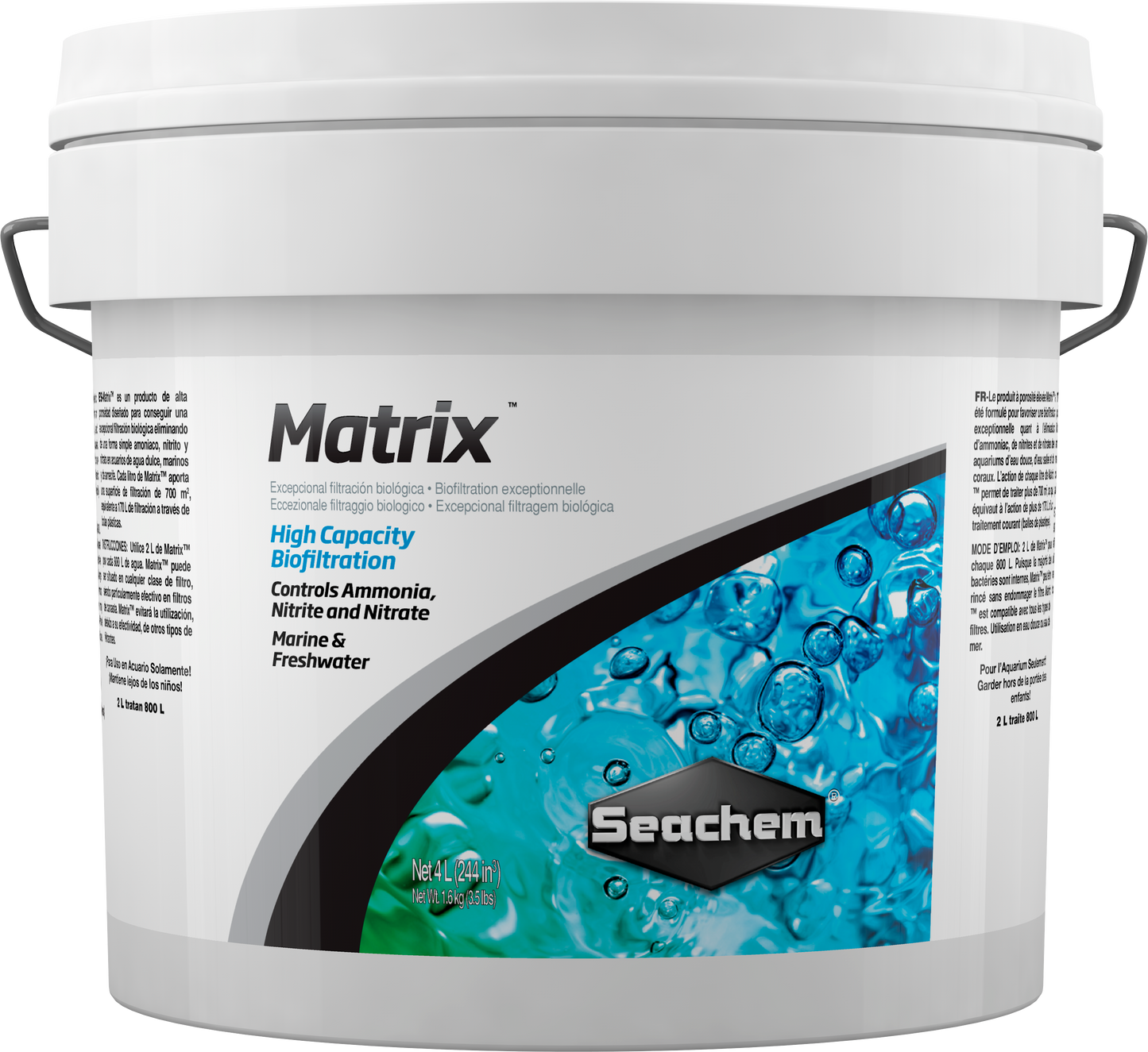 Seachem Matrix biofiltration media 4 L bucket, high-porosity inert biomedia that controls ammonia, nitrite, and nitrate in freshwater and saltwater