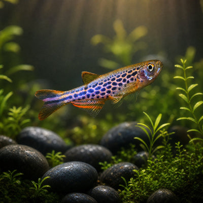 Longfin Leopard Danio (Danio rerio) freshwater schooling fish with leopard spots and flowing fins