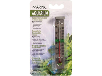 Marina Stainless Steel freshwater aquarium thermometer in blister packaging