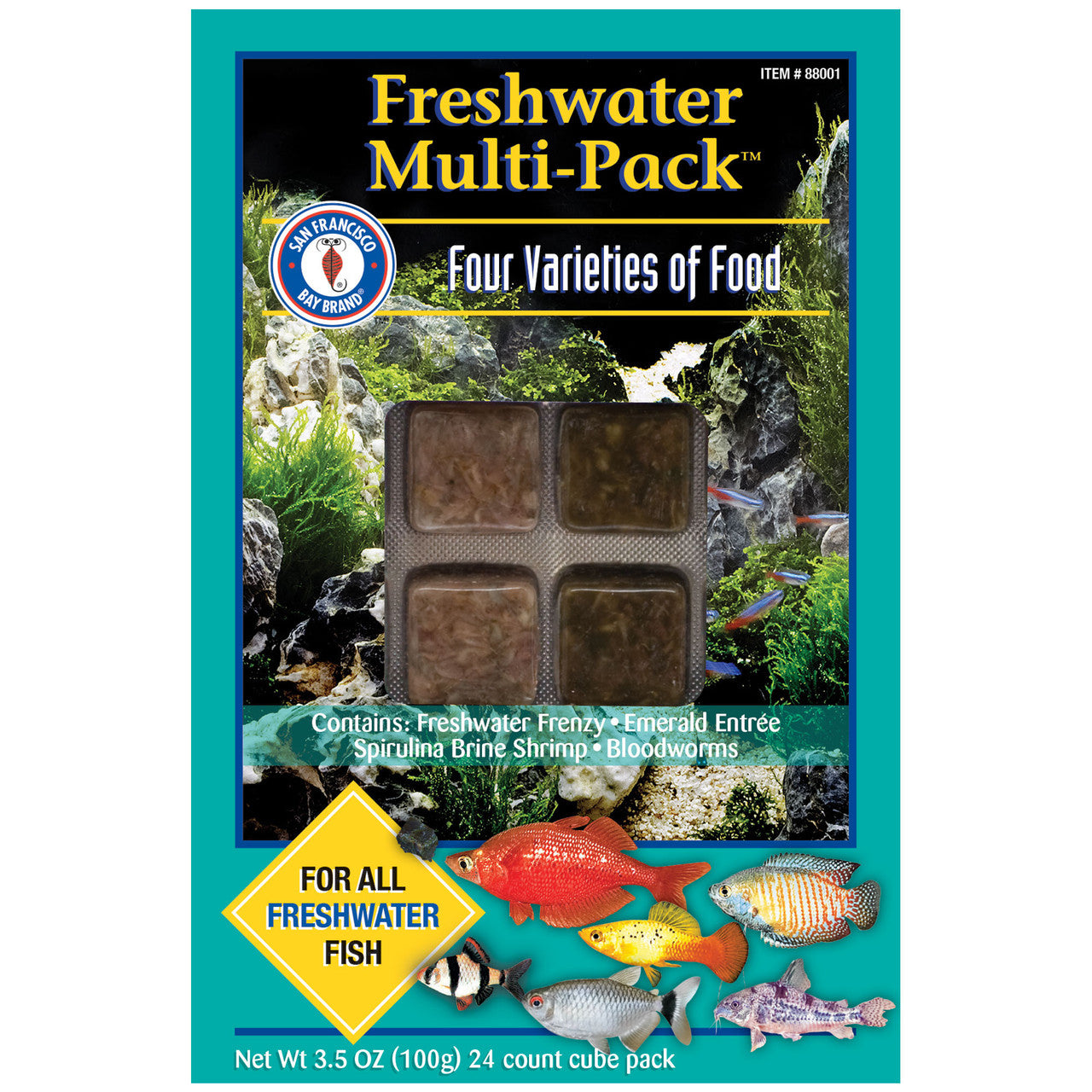 San Francisco Bay Brand Freshwater Multi-Pack frozen food, 3.5 oz 24-cube pack with four varieties for freshwater community fish