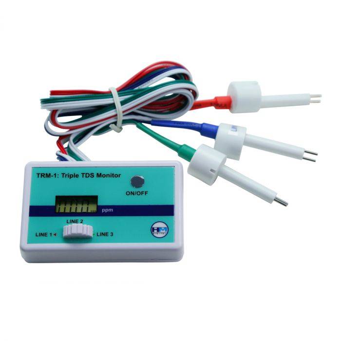 HM Digital TRM-1 triple inline TDS meter, front view