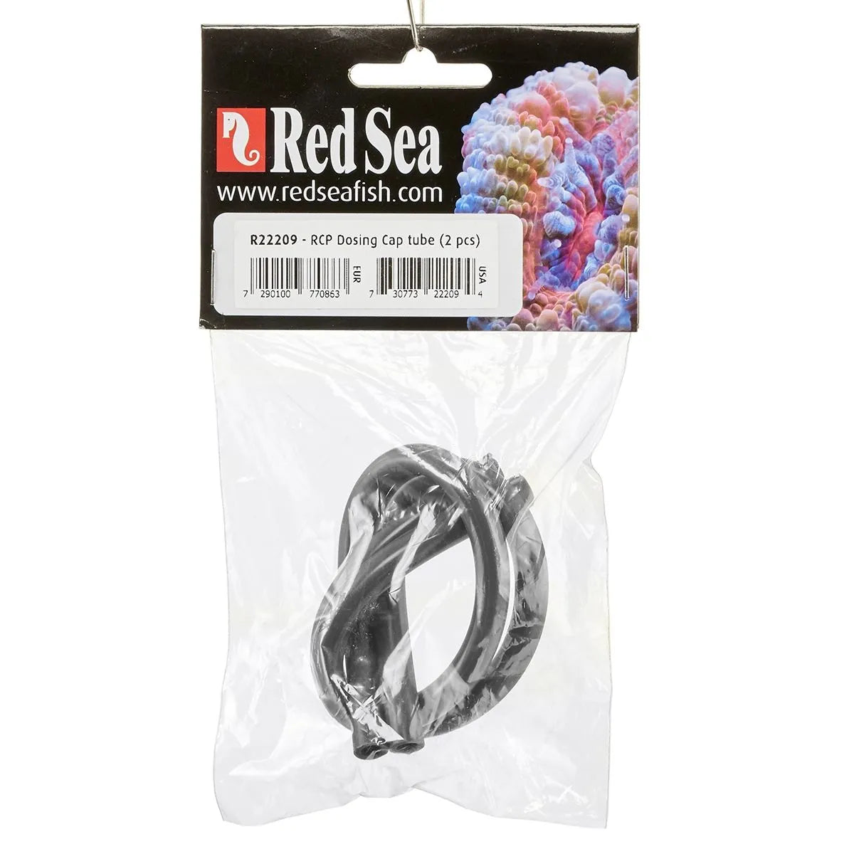 Red Sea RCP Dosing Cap tube packaging with clear plastic bag on a white background