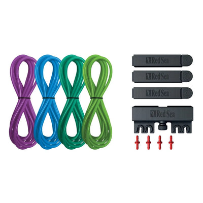 Set of colorful cables and black connectors with 'Red Sea' branding on a white background