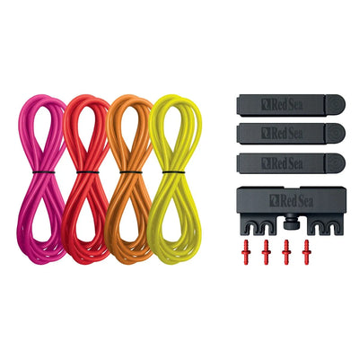 Set of colorful cables and black connectors on a white background