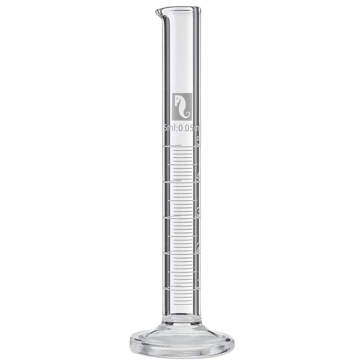 Clear glass measuring cylinder on a white background