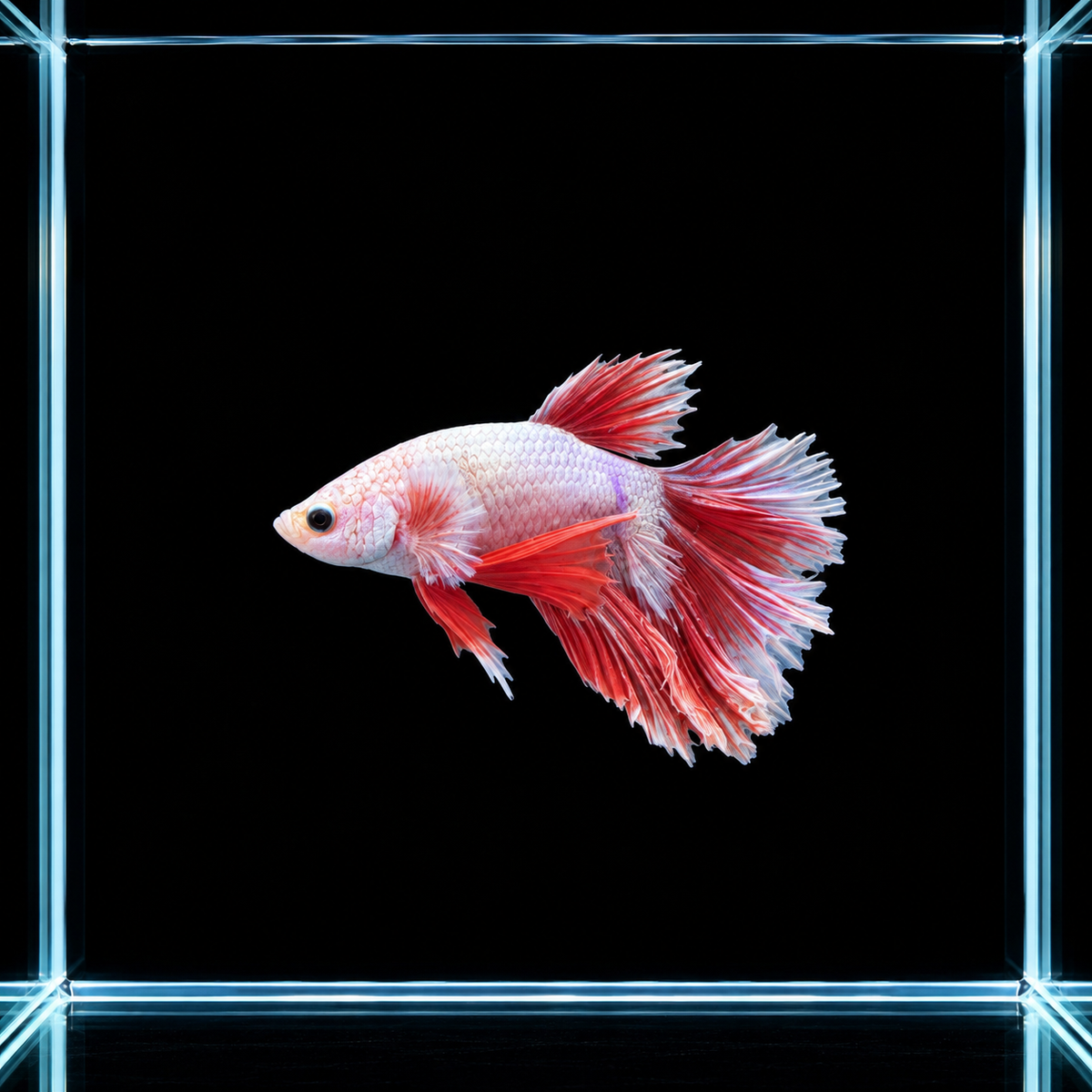 WYSIWYG photo of this exact halfmoon butterfly male betta (Betta splendens), pale body with red and white banded fins