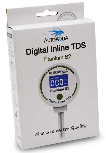 AutoAqua Titanium S2 inline TDS meter - digital RO/DI water purity monitor with magnetic mount