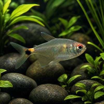 Head and Tail Light Tetra (Hemigrammus ocellifer) freshwater schooling fish in a planted tank
