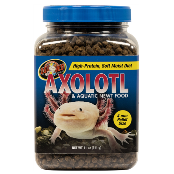 ZooMed Axolotl & Aquatic Newt Food 11 oz jar - high-protein soft sinking pellets with 4 mm pellet size for axolotls and aquatic salamanders
