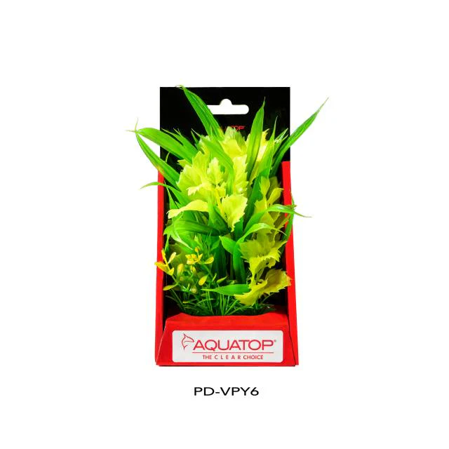 Aquatop Vibrant Passion Yellow 6 inch artificial aquarium plant in its package