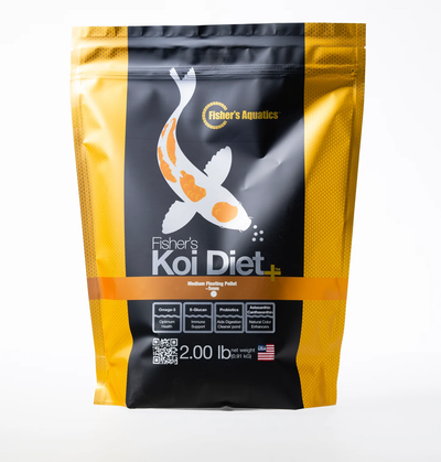 Fisher's Koi Diet+ 2 lb bag, medium 5mm floating pellet food for larger koi