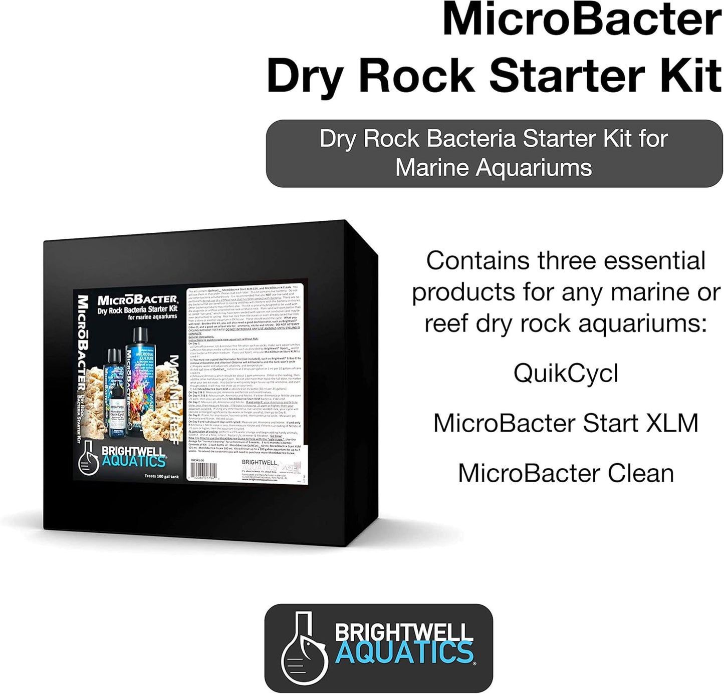 Brightwell Aquatics MicroBacter Dry Rock Bacteria Starter Kit – QuikCycl + Start XLM + Clean – Up to 100 gal