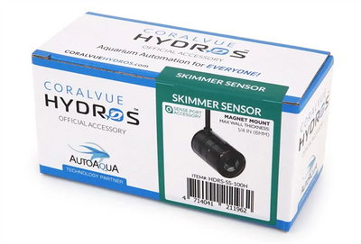 CoralVue HYDROS Magnetic Skimmer Sensor retail box showing the magnet-mount optical sensor
