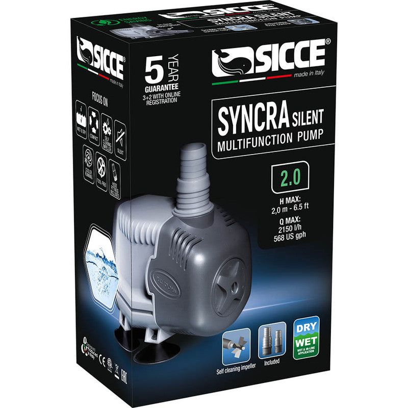 Sicce Syncra Silent 2.0 multifunction aquarium water pump retail box