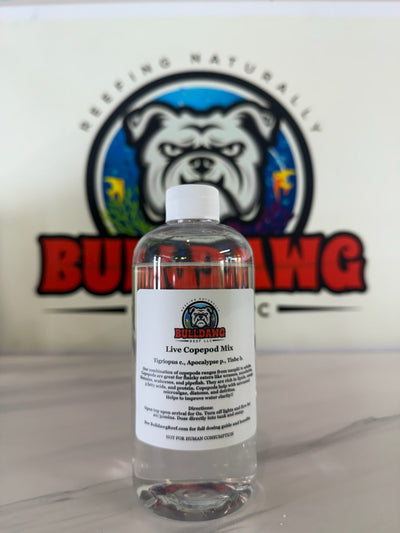 Bulldawg Copepod Mix bottle - live multi-species marine pods (Tigriopus, Apocyclops, Tisbe) for saltwater reef tanks