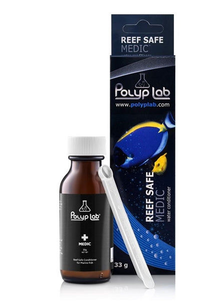 Polyp Lab Medic bottle and box - reef-safe parasite treatment for marine ich and velvet in saltwater aquariums