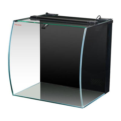 Aquatop Formosa bow-front aquarium, angled view with top light bar