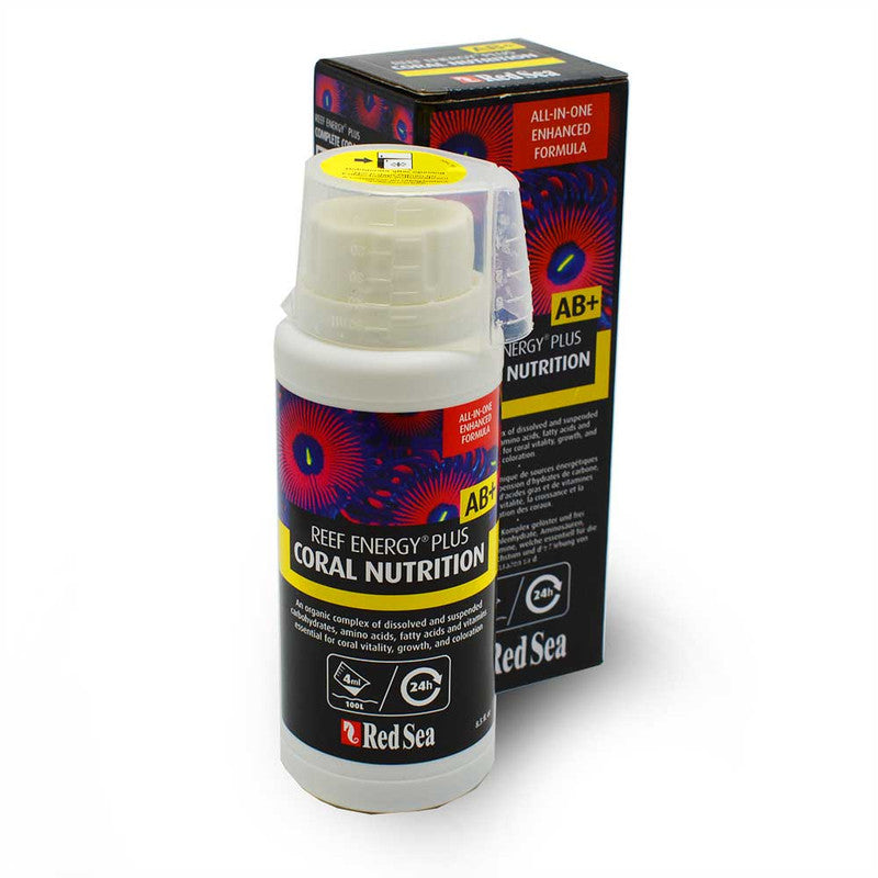 Red Sea Reef Energy AB+ Plus 250mL coral food bottle and box saltwater reef nutrition
