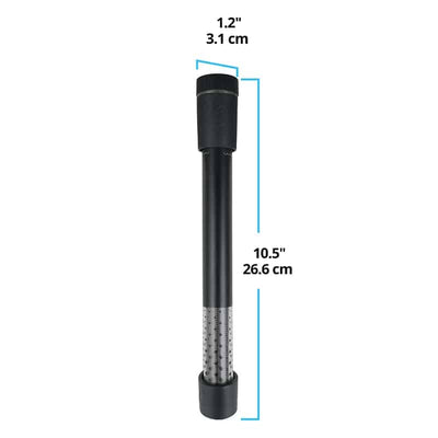 Fluval T50 electronic heater dimensions diagram, 10.5 inches tall with a top control dial