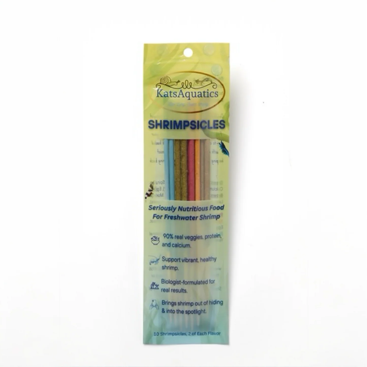 KatsAquatics Shrimpsicles - veggie-protein food sticks for freshwater shrimp, 10 sticks 5 flavors