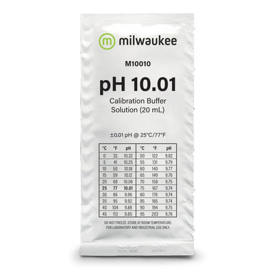 Milwaukee M10010 pH 10.01 calibration buffer solution, single-use 20 mL aquarium sachet