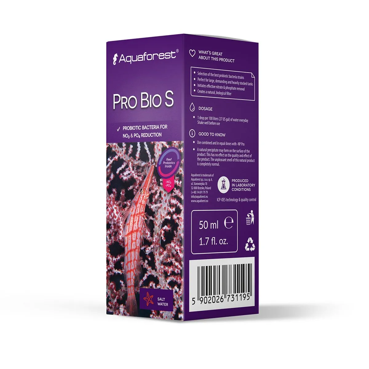 Aquaforest Pro Bio S 50mL probiotic bacteria box for reef nitrate and phosphate reduction