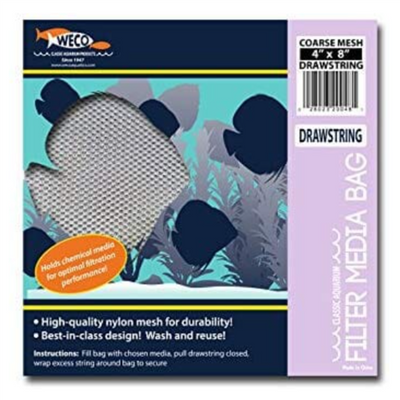 Weco coarse mesh zipper media bag 4 x 8 in - reusable nylon filter bag for carbon, ceramic media, and bio-balls