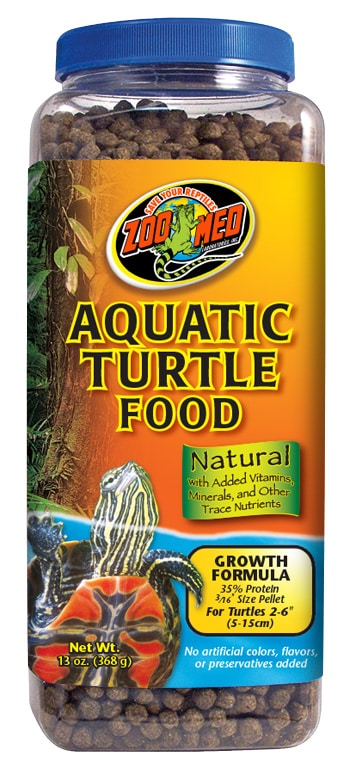 Zoo Med Natural Aquatic Turtle Food Growth Formula 13 oz jar, 35 percent protein pellets for turtles 2 to 6 inches