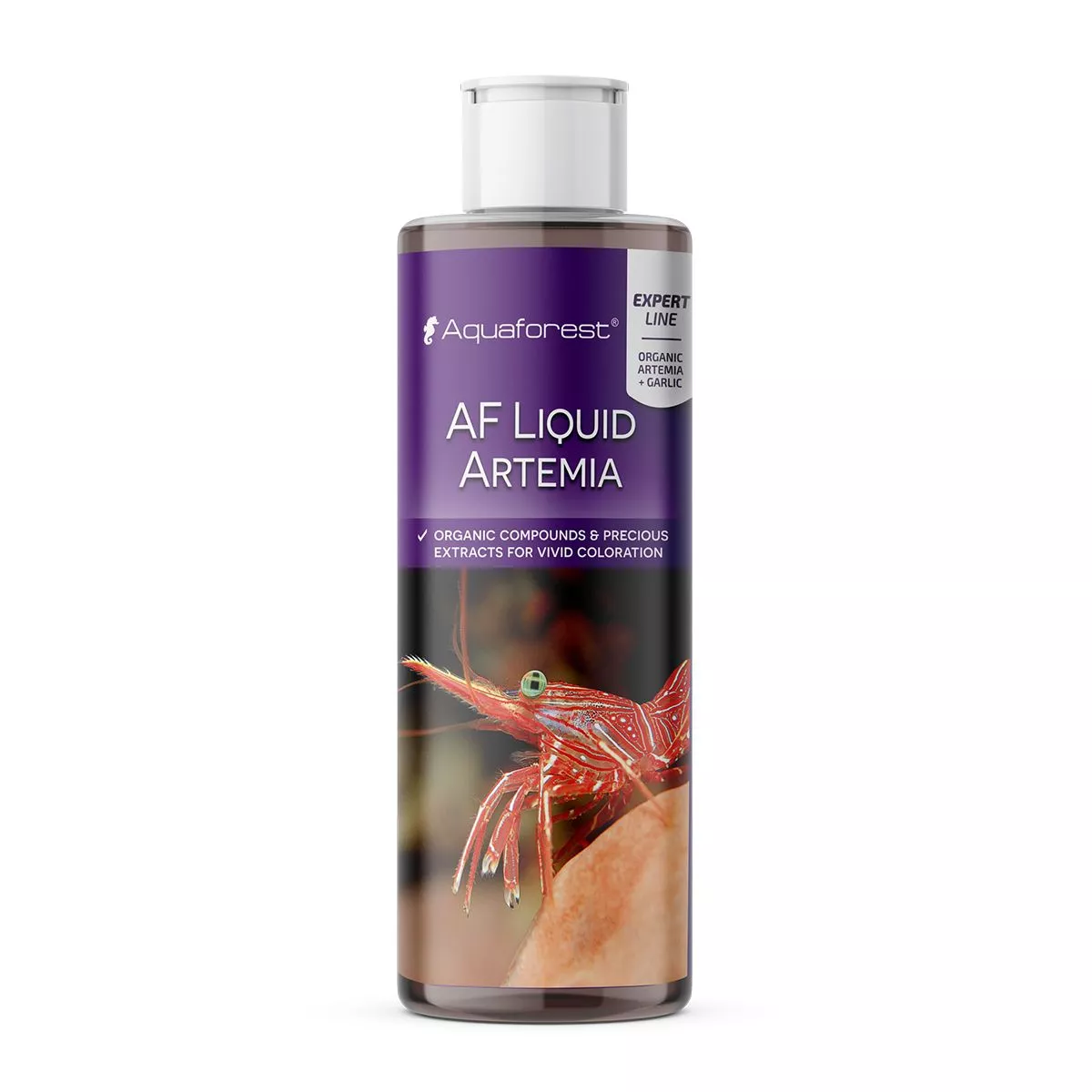 Aquaforest AF Liquid Artemia 250mL bottle, garlic-fortified artemia liquid food for marine fish, LPS corals, and anemones