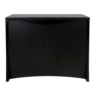 Fluval Flex 32.5 aquarium stand, black enclosed cabinet with two curved soft-close doors, front view