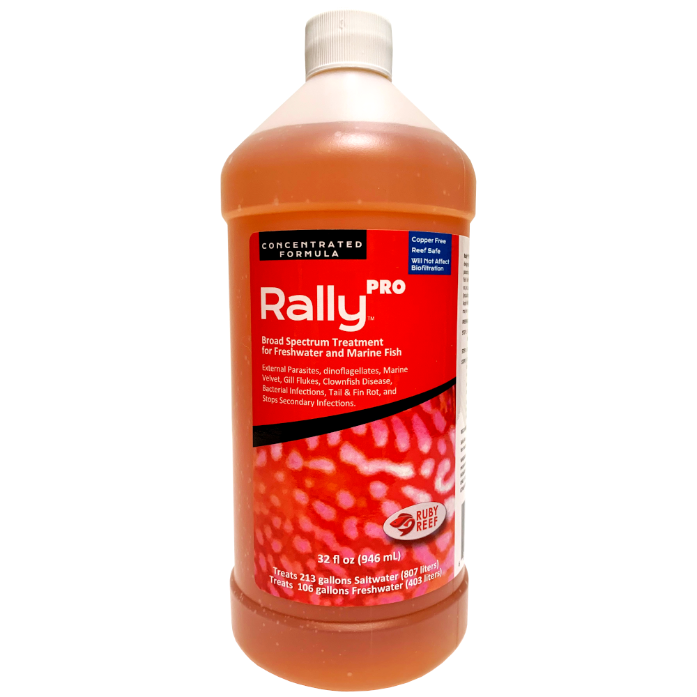 Ruby Reef Rally Pro 32 fl oz bottle, copper-free reef-safe broad-spectrum treatment for freshwater and marine fish