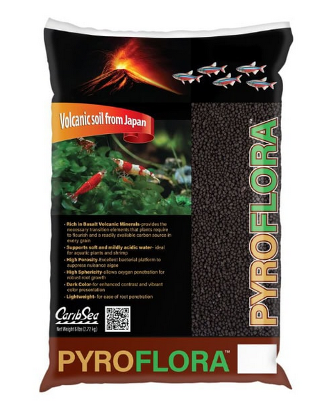 CaribSea PyroFlora Volcanic Substrate 6 lb bag - mineral-rich black volcanic substrate for planted, shrimp, and biotope freshwater aquariums