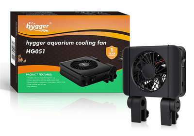 Hygger HG051 aquarium cooling fan - clamp-on dual fan unit with retail packaging