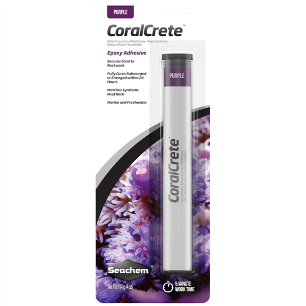 Seachem CoralCrete Purple 4 oz epoxy adhesive tube for coral and rockwork bonding