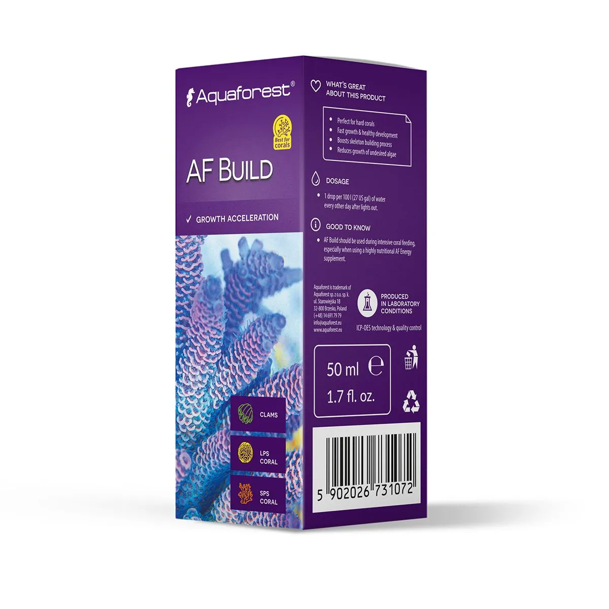 Aquaforest AF Build coral growth additive box, 50 mL, for SPS and LPS corals and clams