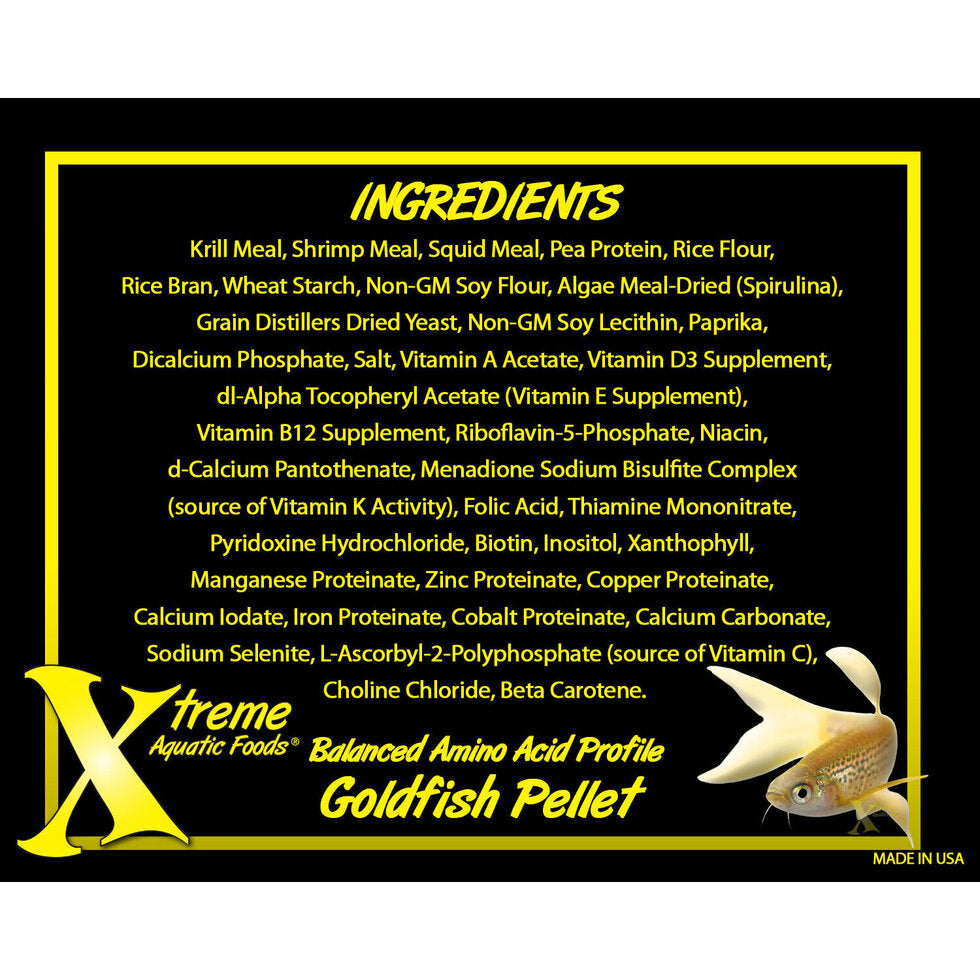 Xtreme Goldfish Pellets ingredients list