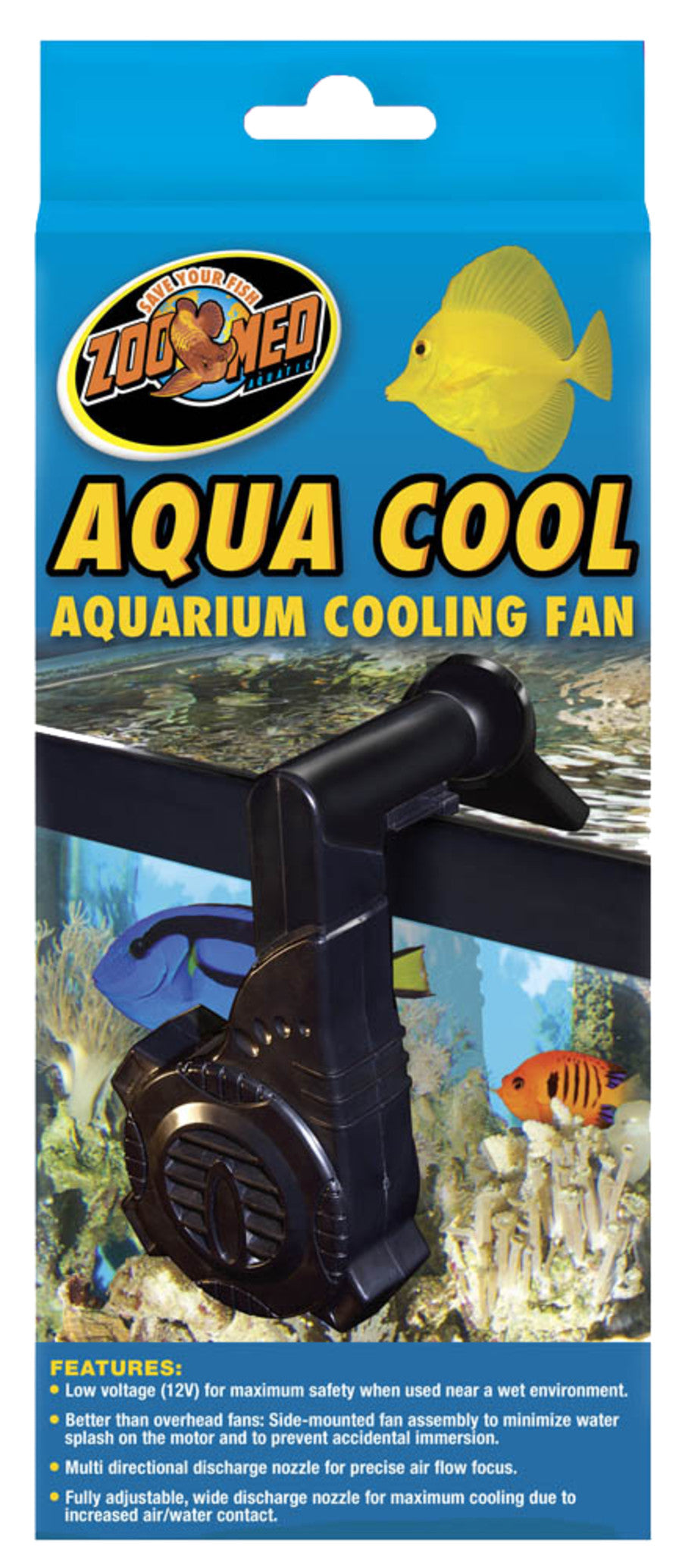 Zoo Med Aqua Cool - side-mount aquarium cooling fan with adjustable multi-directional nozzle