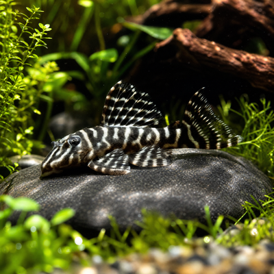L-129 False Zebra Pleco (Hypancistrus debilittera) freshwater pleco with cream and dark vermiculated pattern