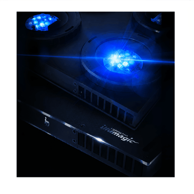 Illumagic X4 Reefer Blue reef LED light with blue-spectrum clusters illuminated