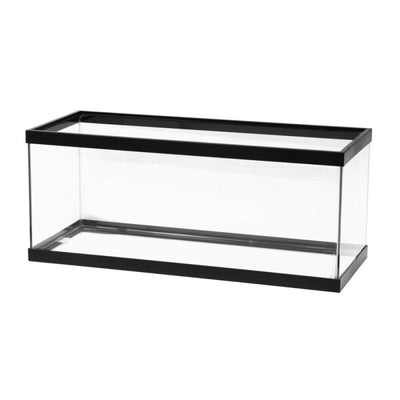 Aqueon standard glass aquarium with black trim, straight-on front view