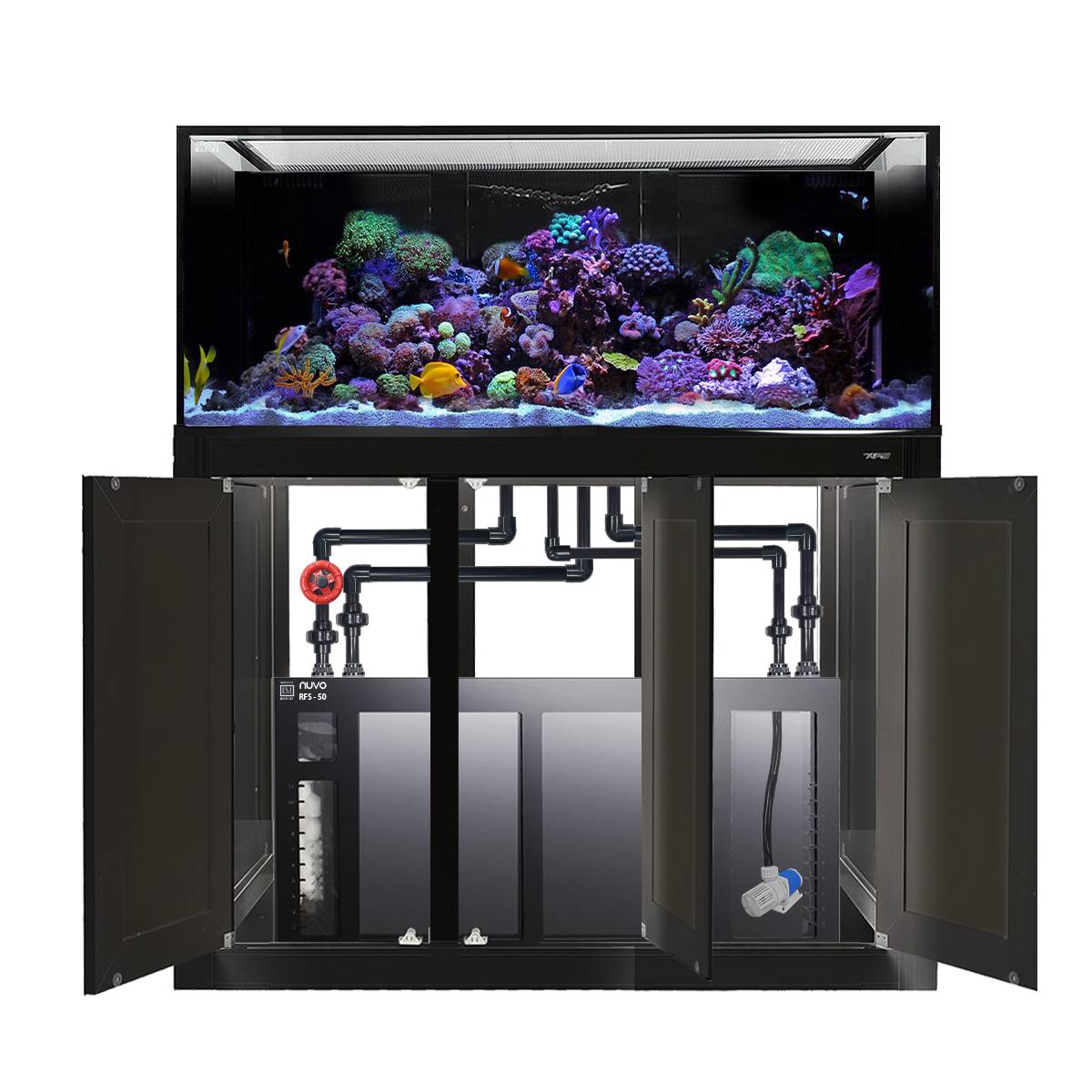 Innovative Marine INT 170 Gallon Complete Reef System in black with aluminum APS stand and sump