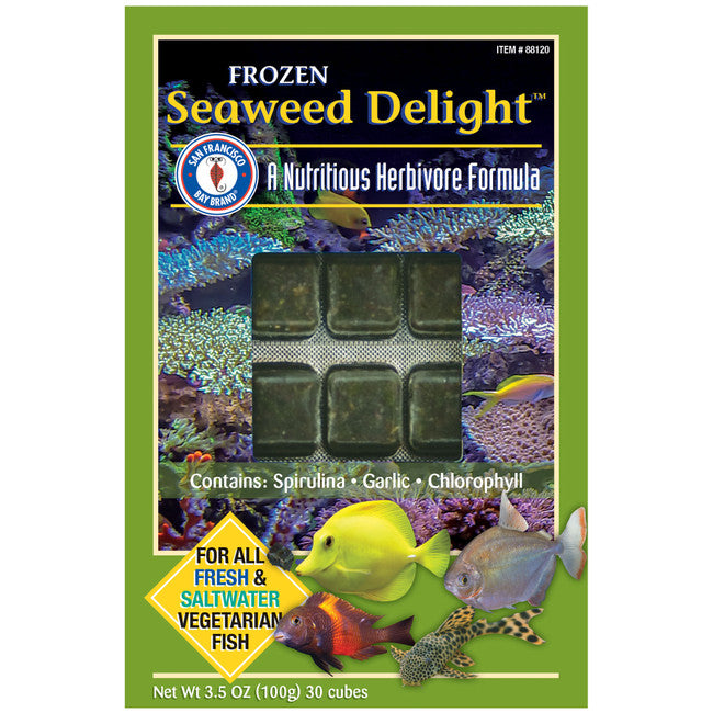 San Francisco Bay Brand Seaweed Delight frozen herbivore fish food box, 30 cubes of spirulina, garlic and chlorophyll