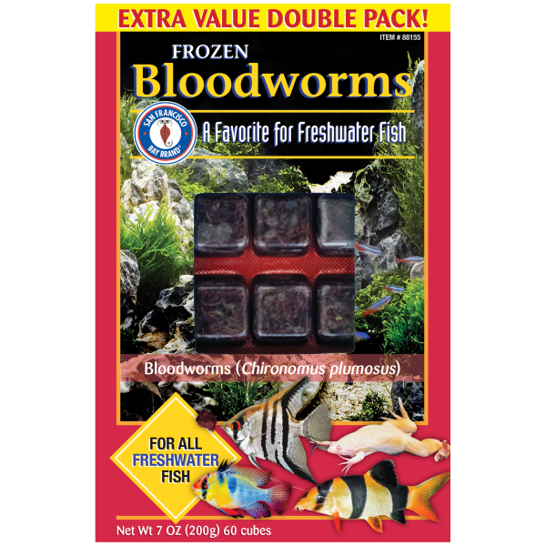 San Francisco Bay Brand Frozen Bloodworms 200 g Extra Value Double Pack box, 60 cubes of Chironomus plumosus for freshwater fish