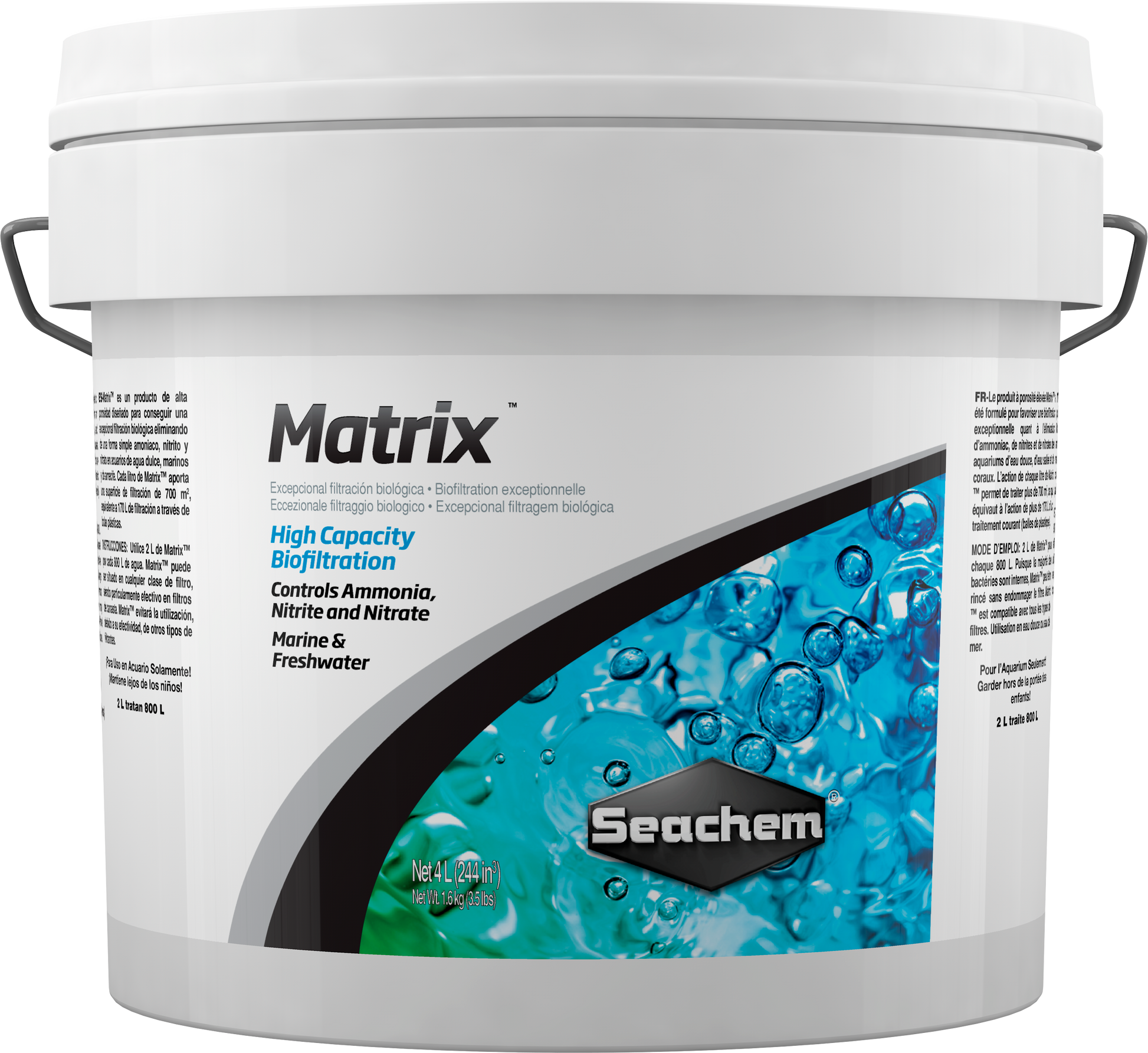 Seachem Matrix biofiltration media 4 L bucket, high-porosity inert biomedia that controls ammonia, nitrite, and nitrate in freshwater and saltwater