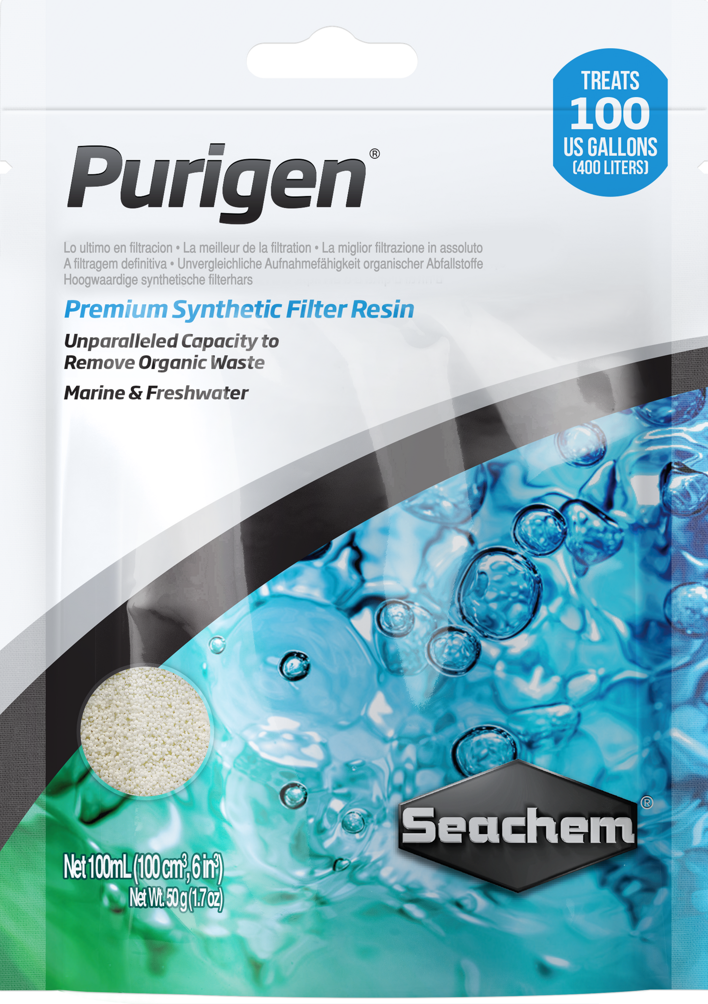 Seachem Purigen 100 ml bag, synthetic filter resin that treats up to 100 gallons