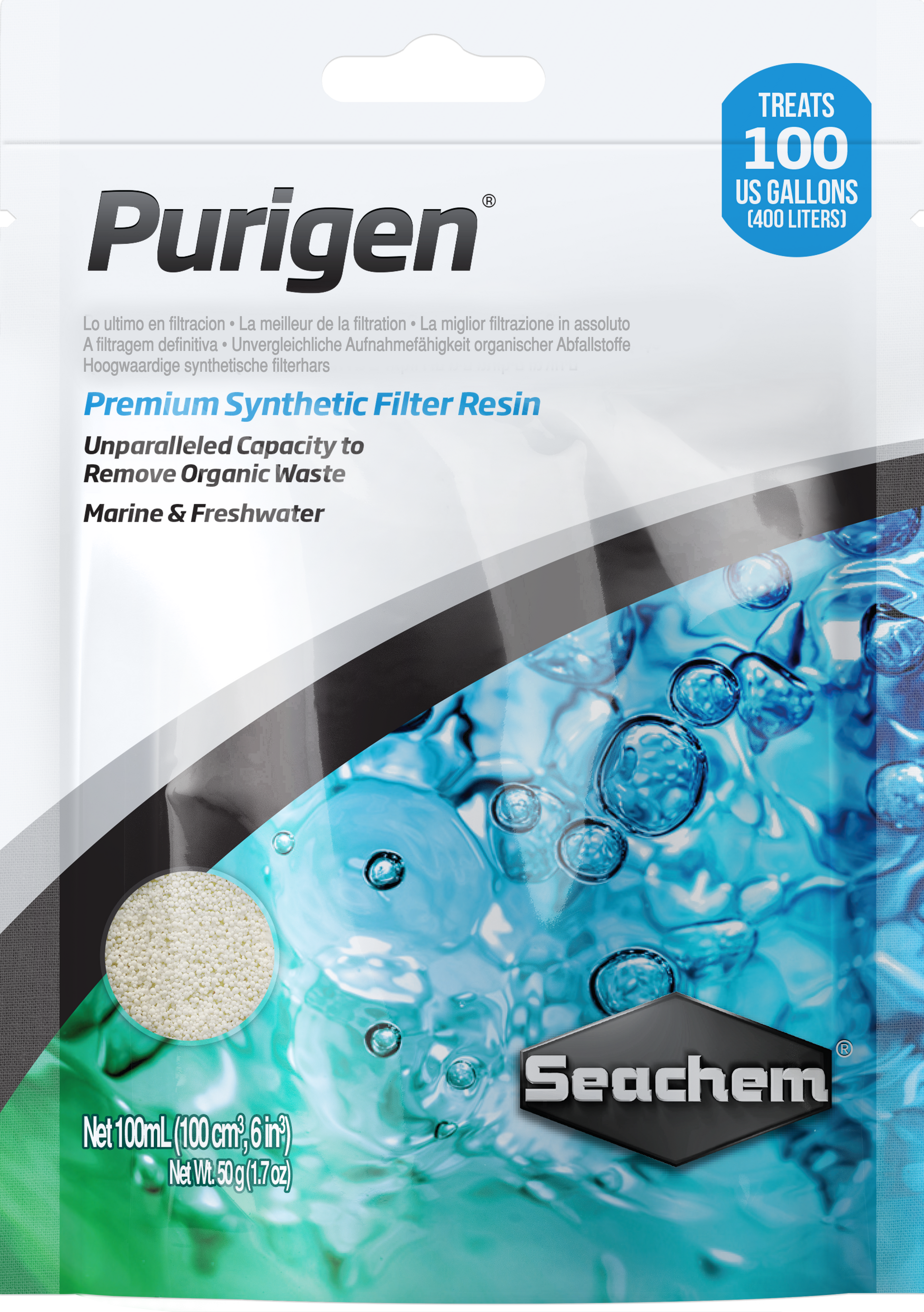 Seachem Purigen 100 ml bag, synthetic filter resin that treats up to 100 gallons