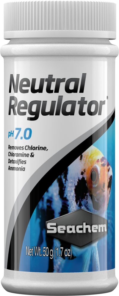 Seachem Neutral Regulator bottle front, freshwater pH 7.0 buffer that removes chlorine and chloramine