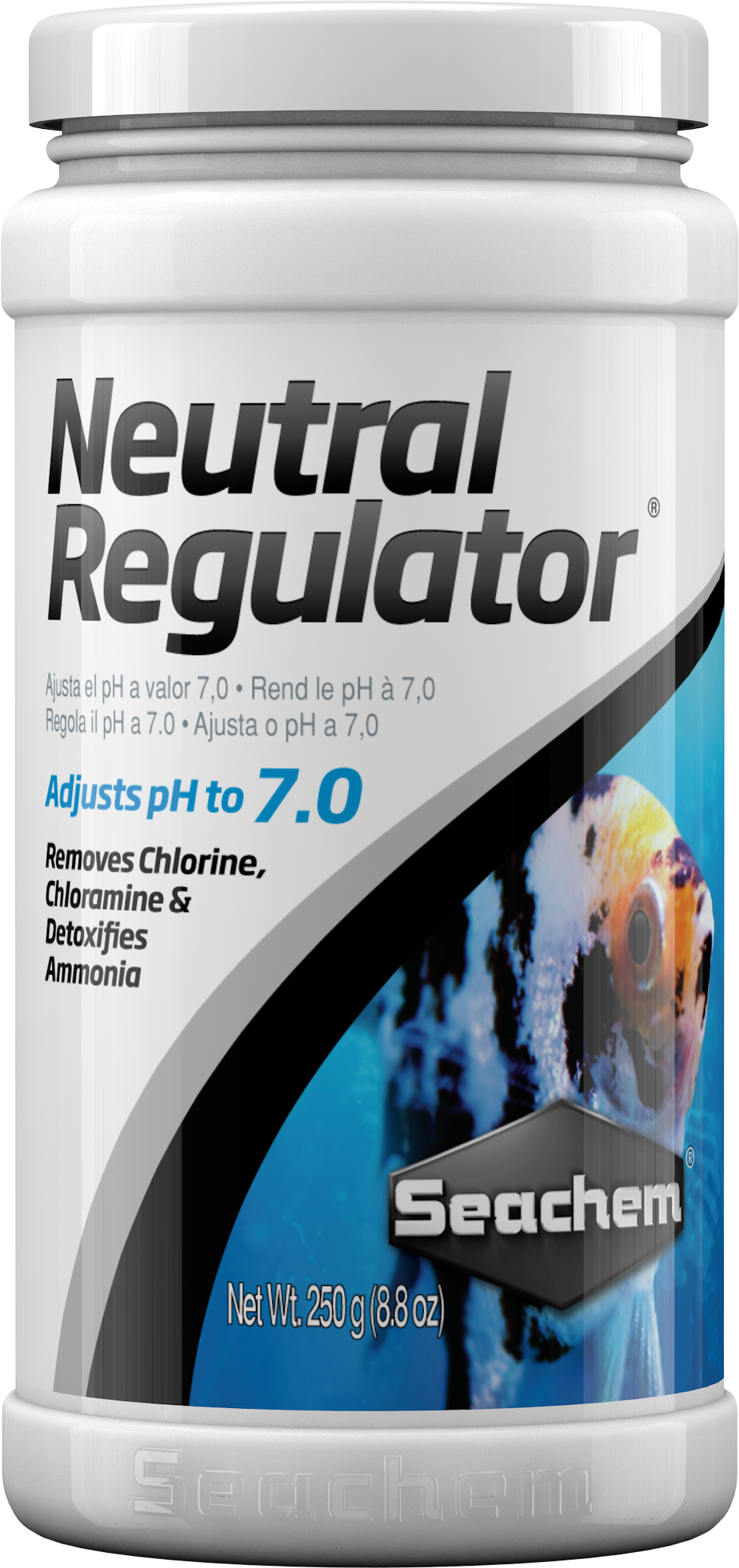 Seachem Neutral Regulator 250 g container, adjusts and holds freshwater pH at 7.0