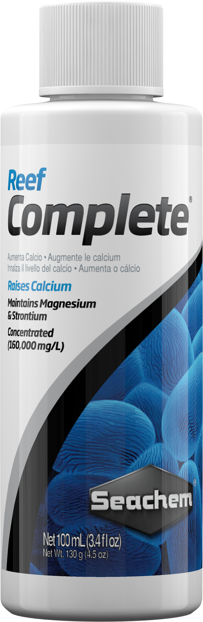 Seachem Reef Complete reef calcium supplement, 100 mL bottle, front label