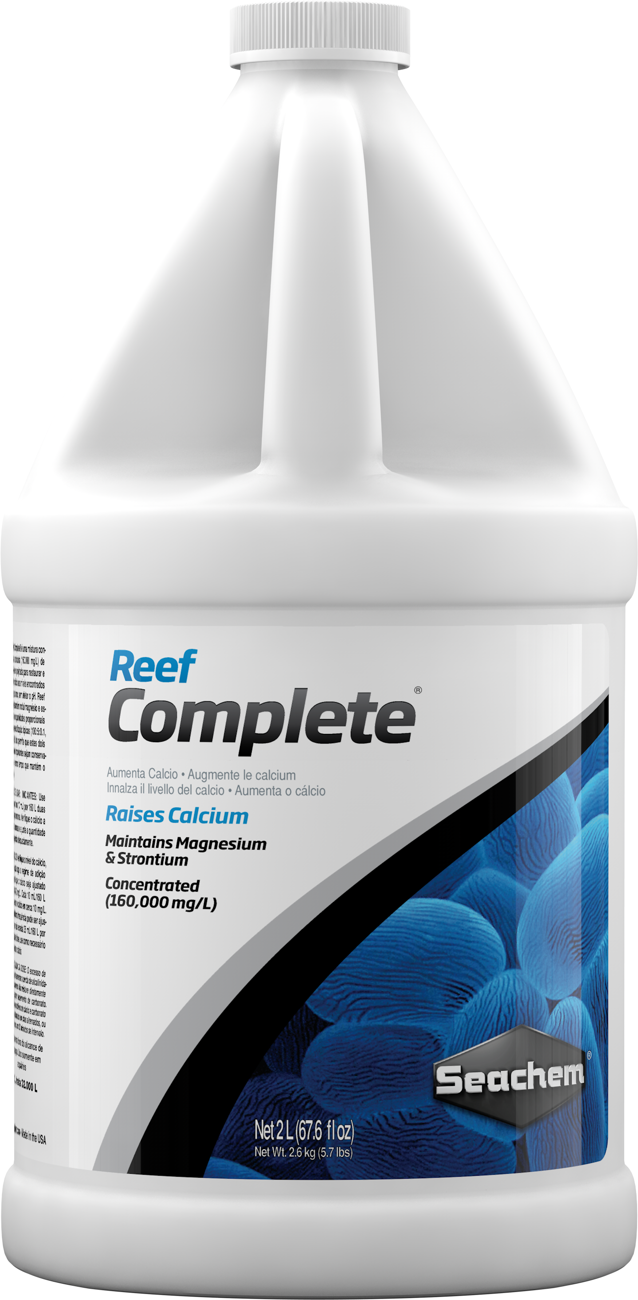 Seachem Reef Complete reef calcium supplement, 2 liter jug, front label